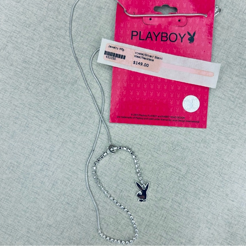 NWT Y2K PLAYBOY BUNNY SILVER CRYSTAL NECKLACE DEADSTOCK RARE